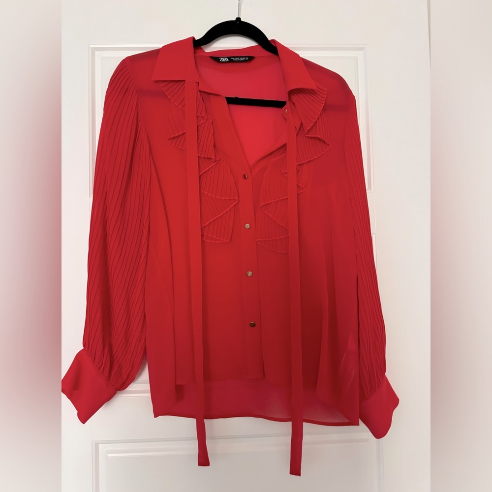 Zara red frill blouse